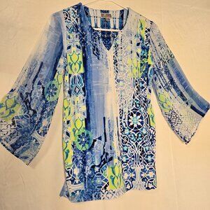 JM Collection Women's Pullover Embellished Neckline 3/4 Sleeve Tunic Sz PP
